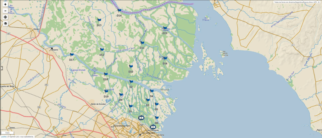 Puntos muestreados en el delta.